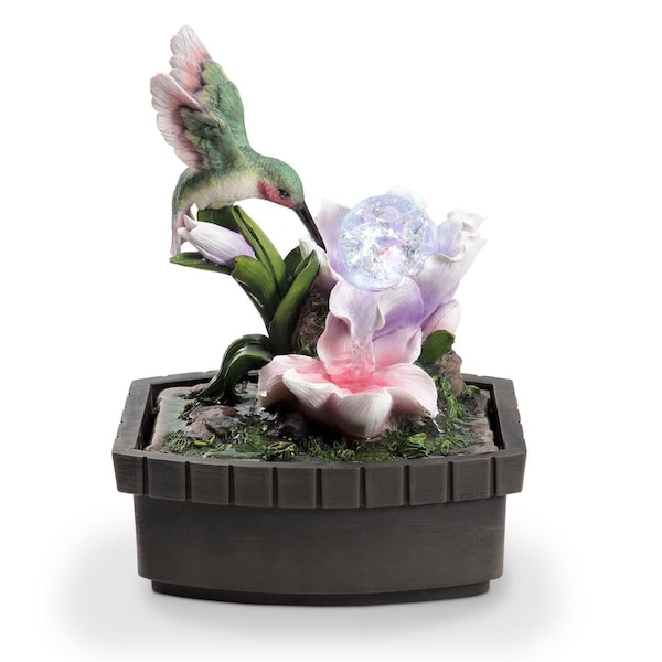 Palacedesigns 11 in. Polyresin Hummingbird Tabletop Fountain; Pink; Green & Brown PA3109363 - main
